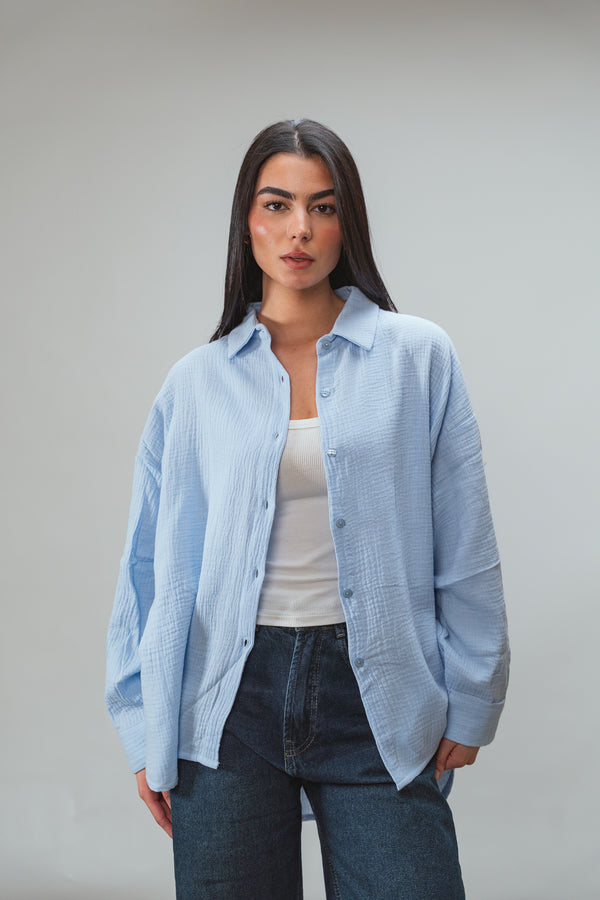 Cotton Muslin Shirt in Baby Blue
