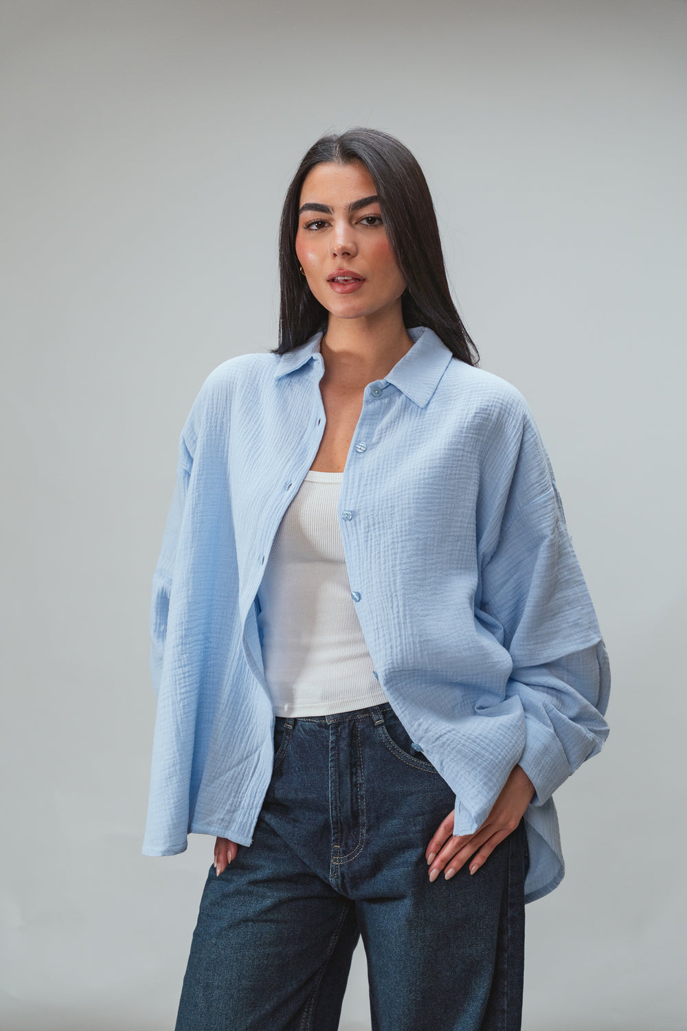 Cotton Muslin Shirt in Baby Blue