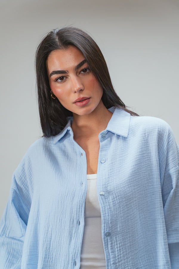 Cotton Muslin Shirt in Baby Blue