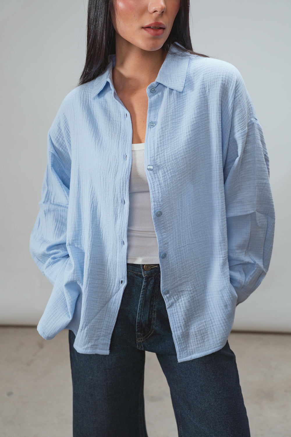 Cotton Muslin Shirt in Baby Blue