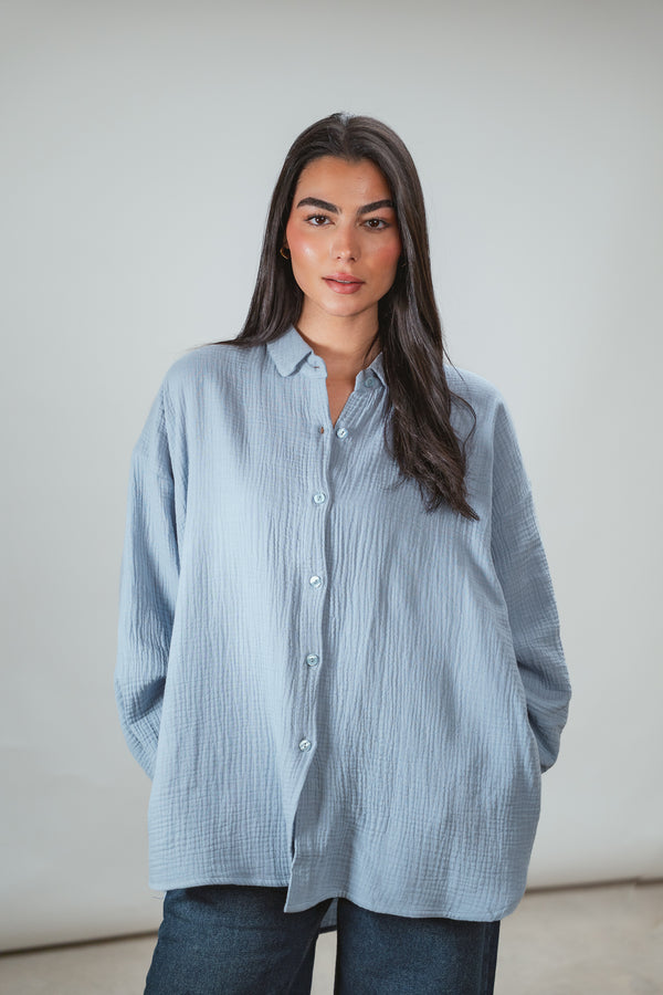 Cotton Muslin Shirt in Teal