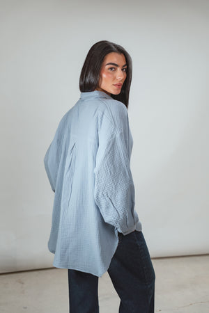 Cotton Muslin Shirt in Teal