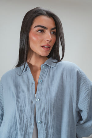 Cotton Muslin Shirt in Teal