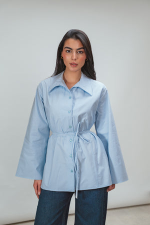 Belted Poplin Shirt in Blue