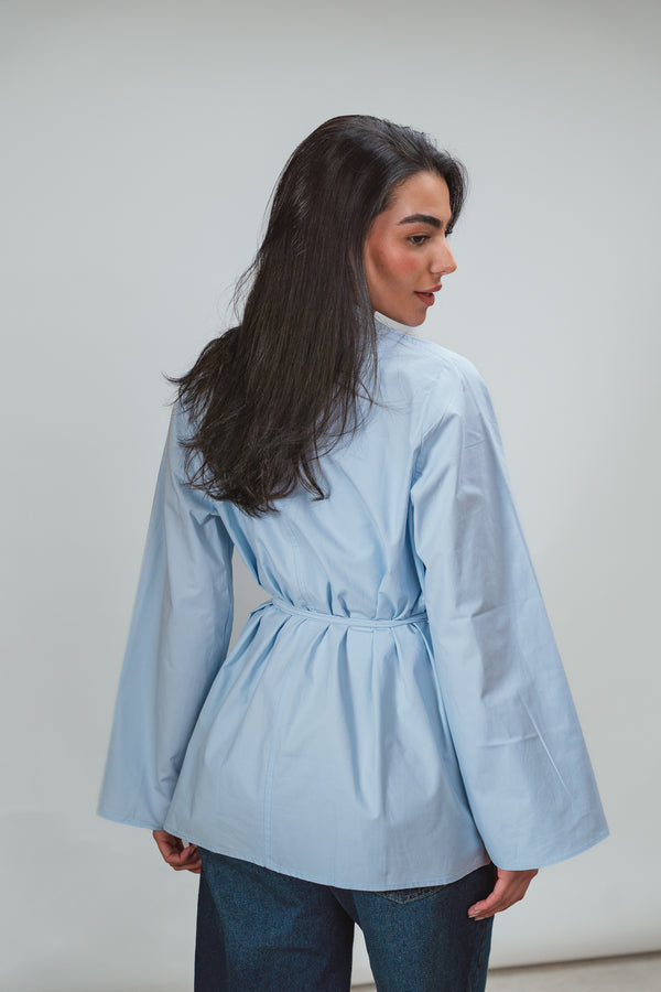 Belted Poplin Shirt in Blue