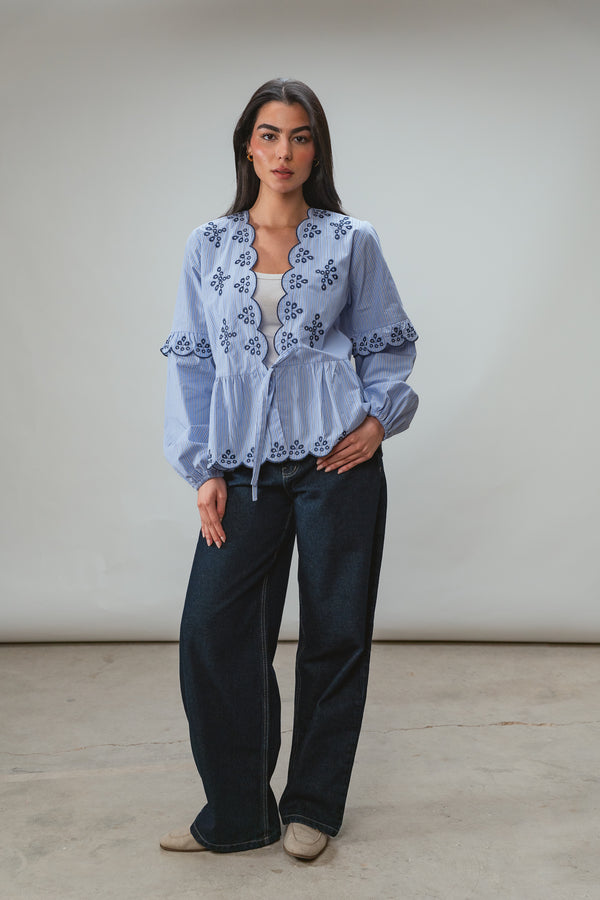 Tied Embroidered Top