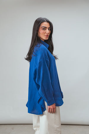 Cotton Muslin Shirt in Royal Blue