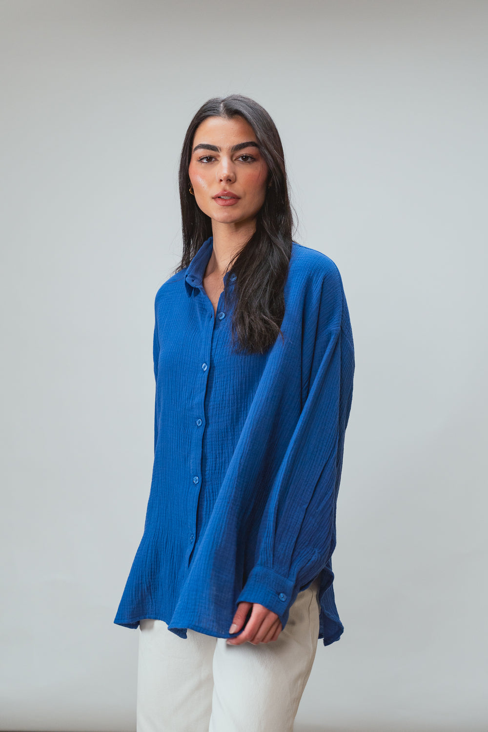 Cotton Muslin Shirt in Royal Blue
