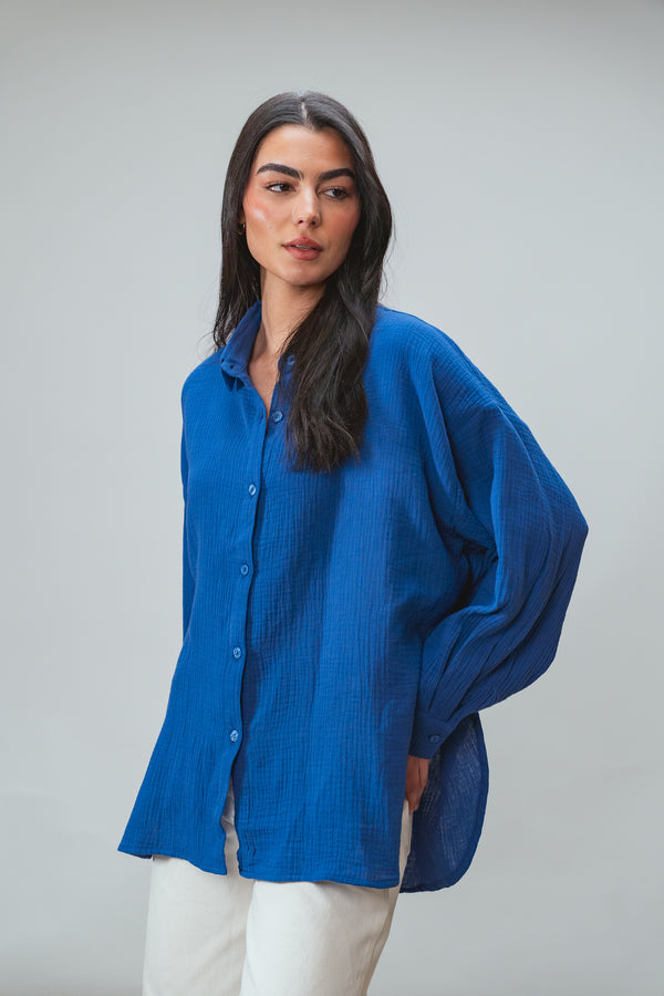 Cotton Muslin Shirt in Royal Blue