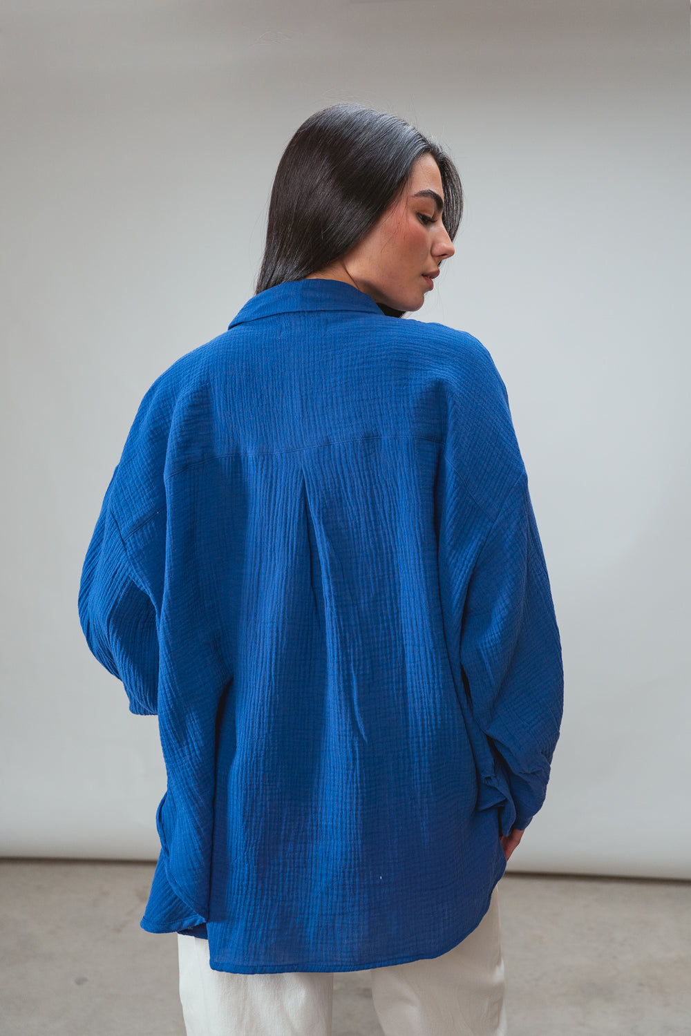 Cotton Muslin Shirt in Royal Blue