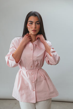 Belted Poplin Shirt in Pink