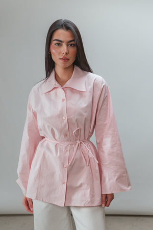 Belted Poplin Shirt in Pink