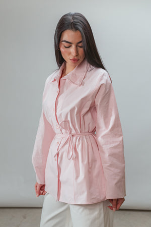 Belted Poplin Shirt in Pink