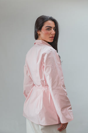 Belted Poplin Shirt in Pink