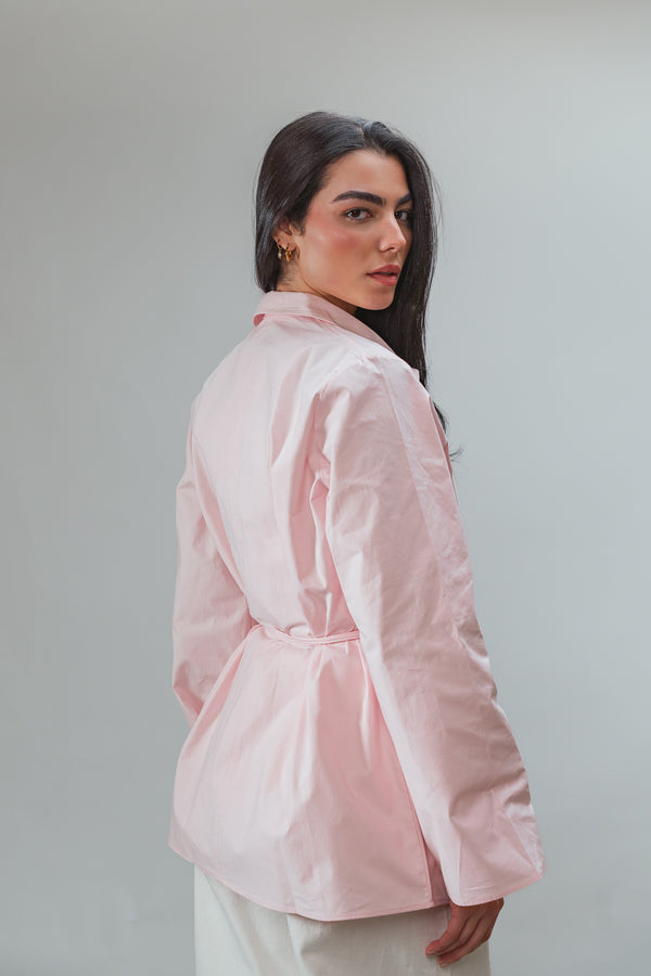 Belted Poplin Shirt in Pink