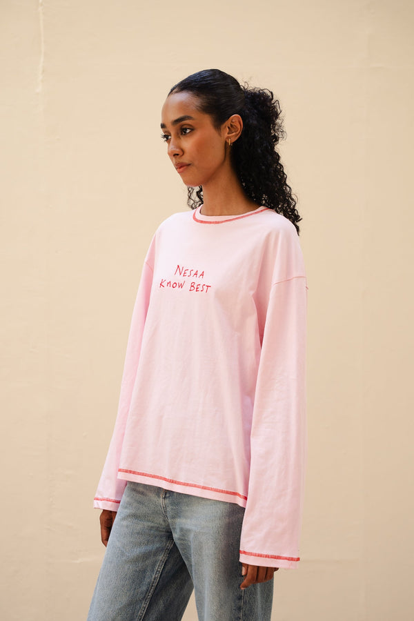 Nesaa Know Best Long Sleeve T-Shirt In Pink