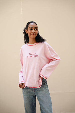 Nesaa Know Best Long Sleeve T-Shirt In Pink