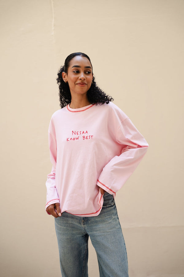 Nesaa Know Best Long Sleeve T-Shirt In Pink