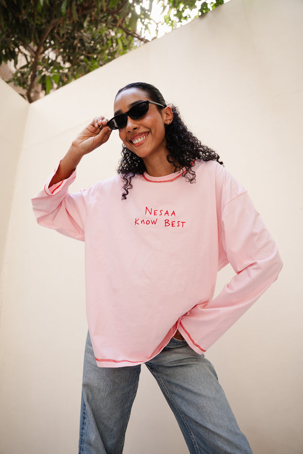 Nesaa Know Best Long Sleeve T-Shirt In Pink