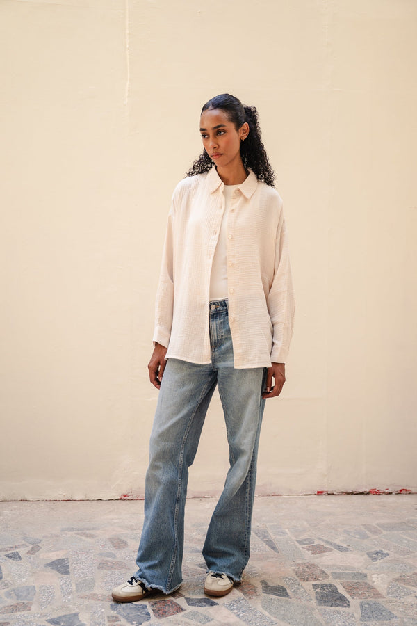 Cotton Muslin Shirt in Beige