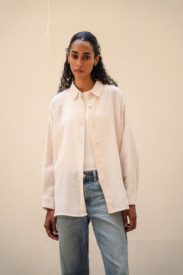 Cotton Muslin Shirt in Beige