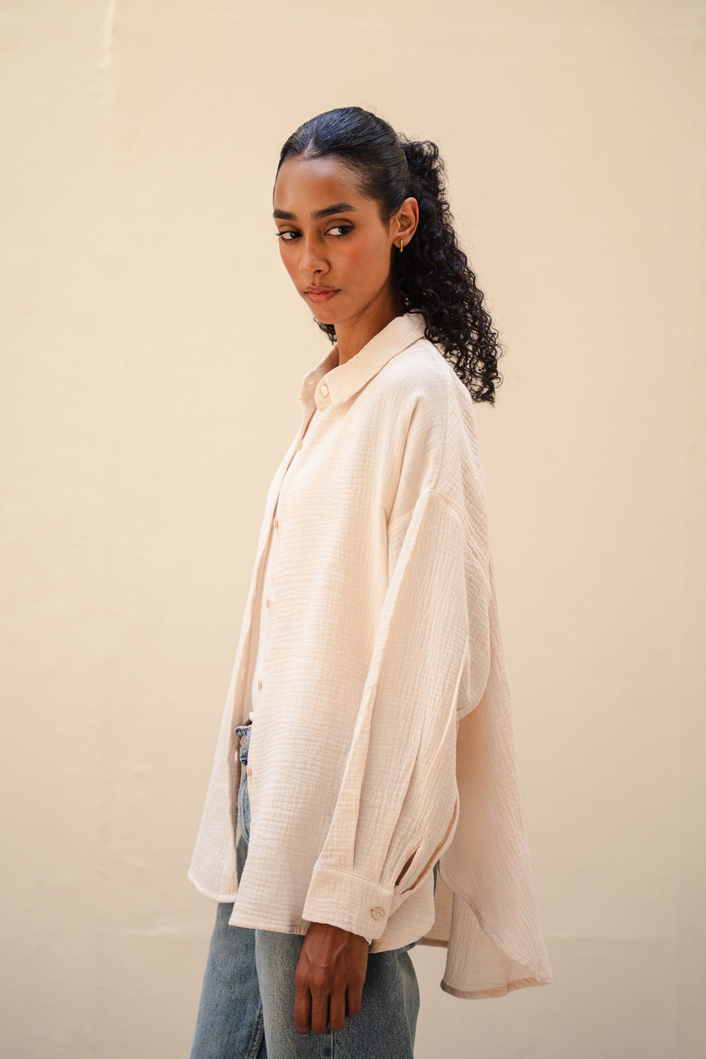 Cotton Muslin Shirt in Beige