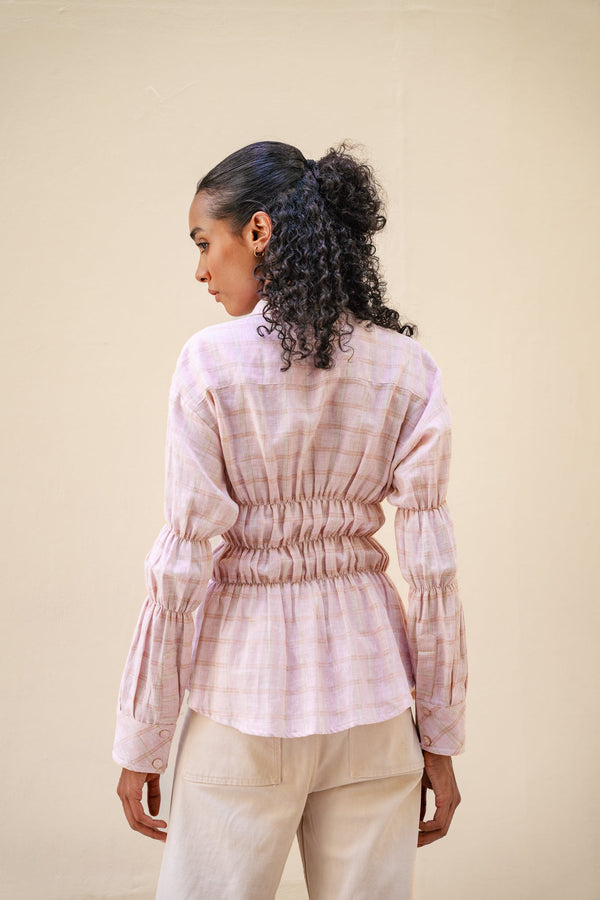Plaid Scrunched Blouse in Pink