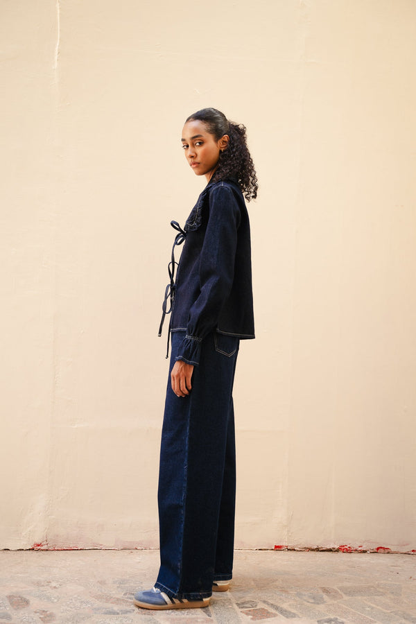 Frill Collar Denim Top
