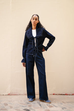 Frill Collar Denim Top