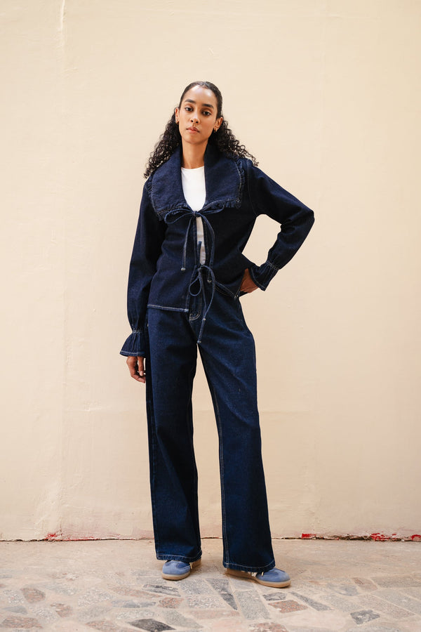 Frill Collar Denim Top