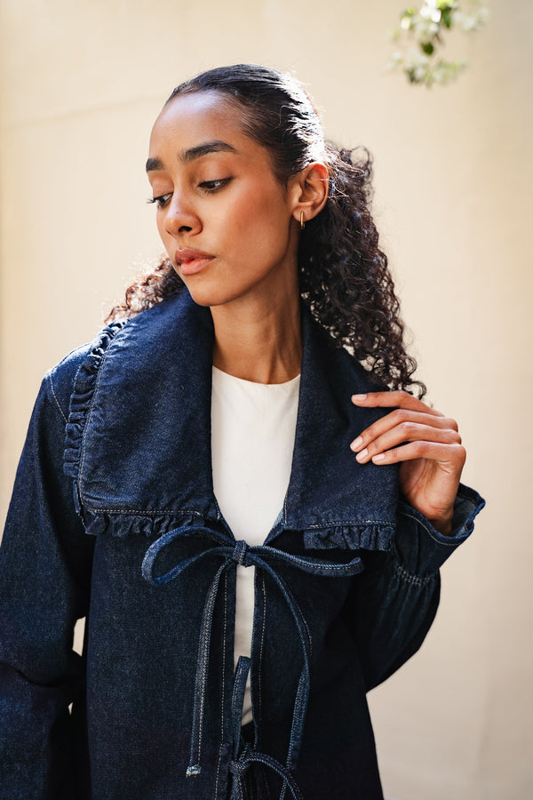 Frill Collar Denim Top