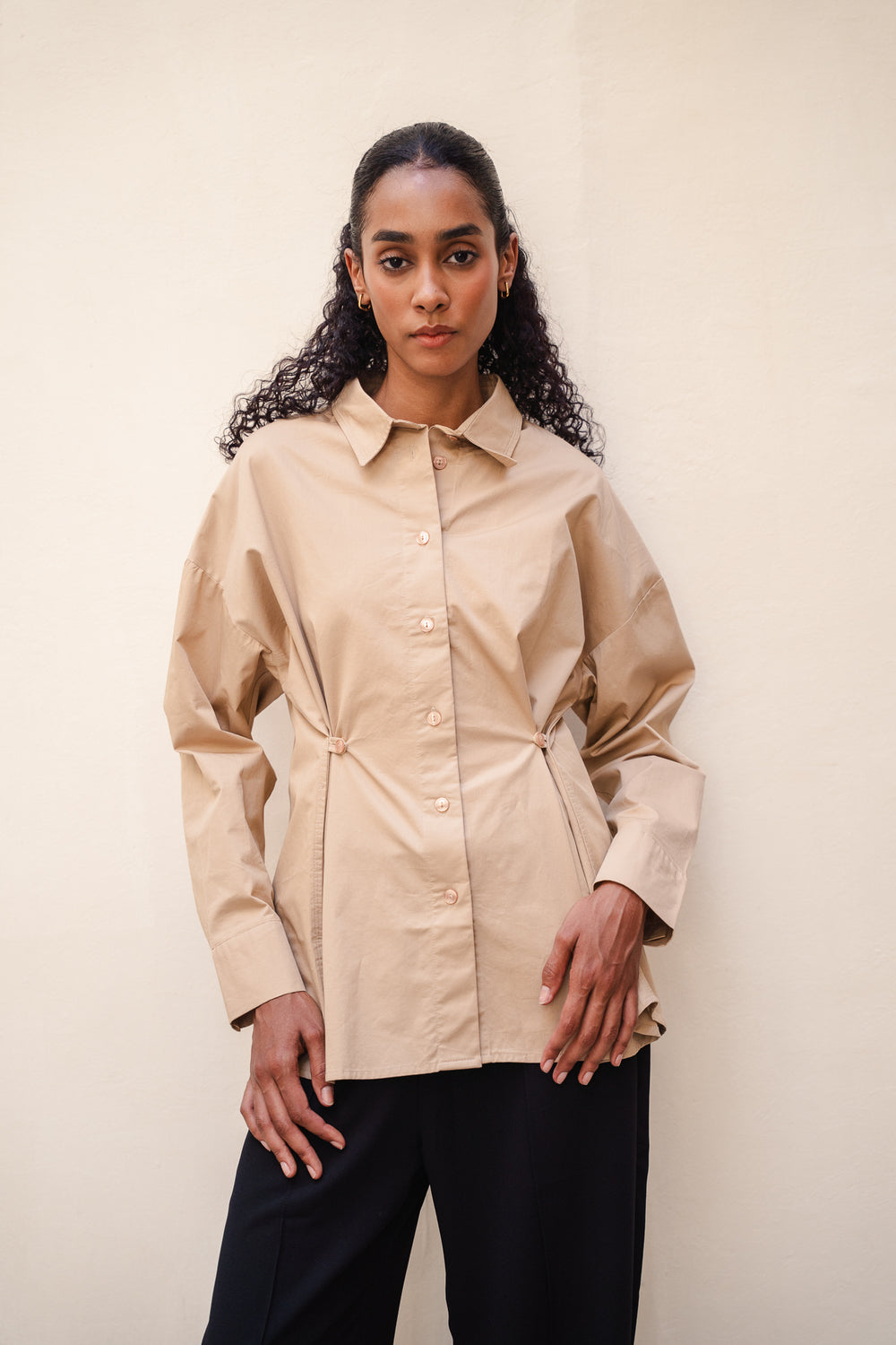 Buttoned Waist Shirt in Beige