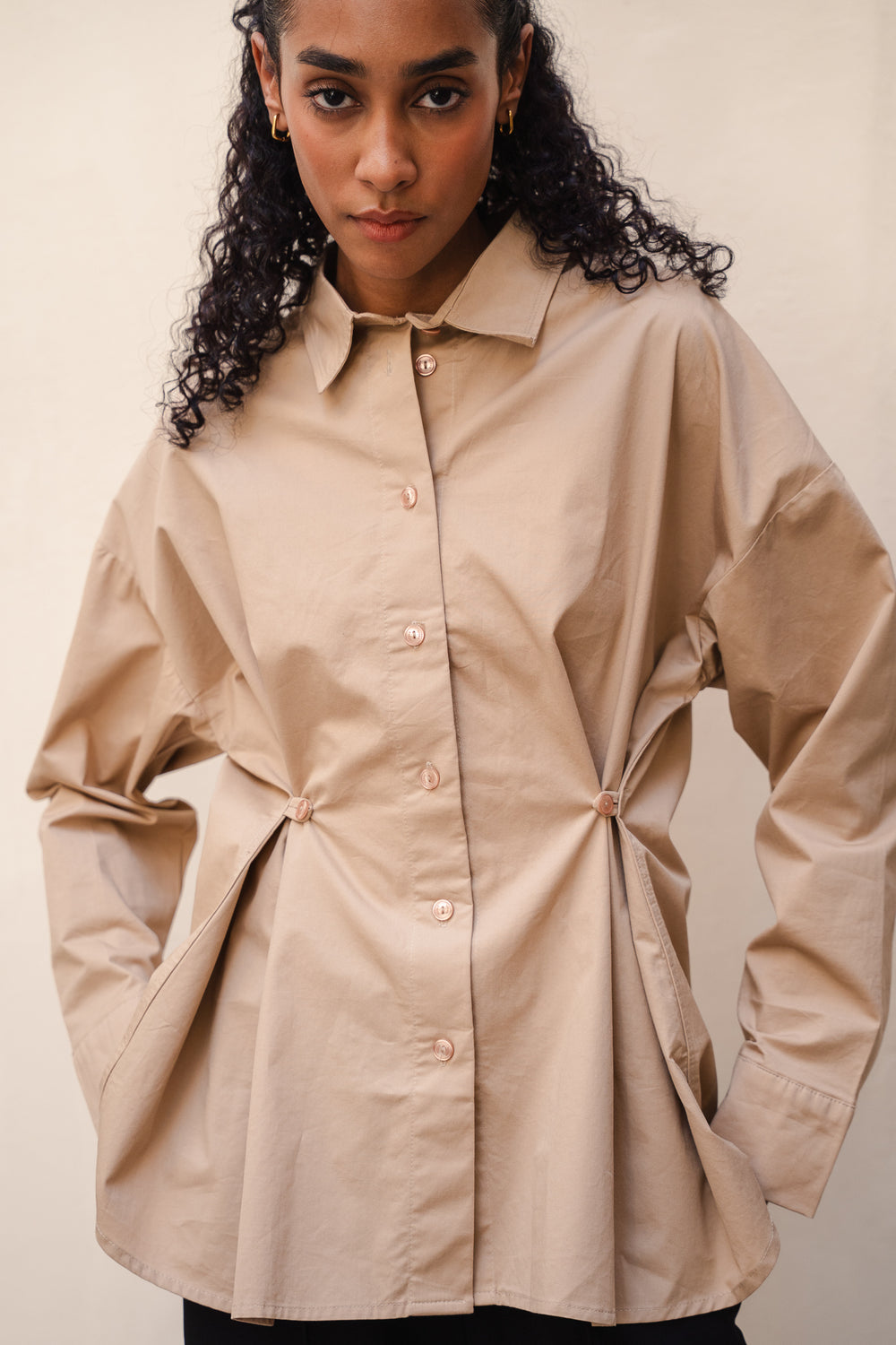 Buttoned Waist Shirt in Beige