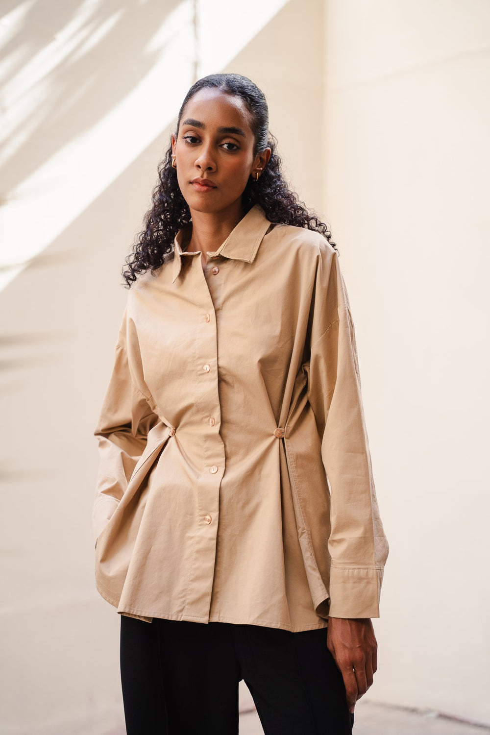 Buttoned Waist Shirt in Beige
