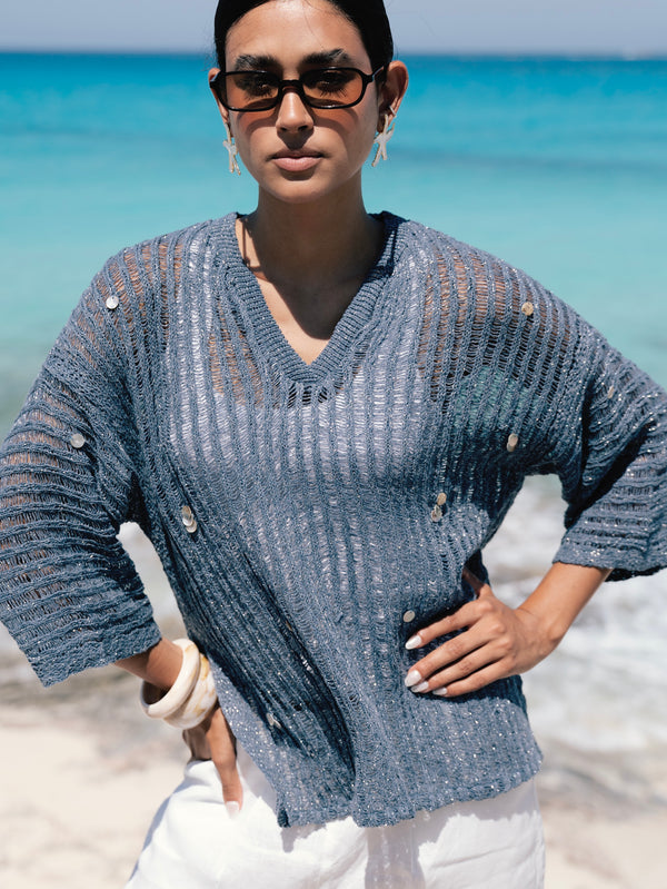 Shell Cardigan in Navy