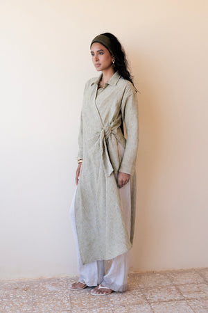 Long Wrap Shirt in Olive