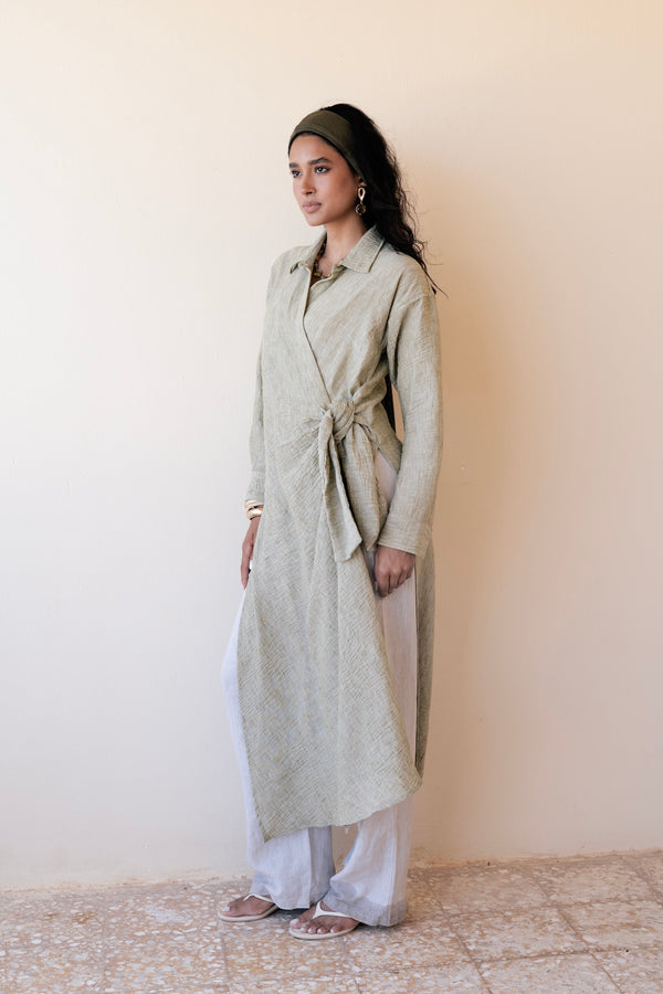 Long Wrap Shirt in Olive