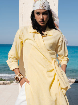 Long Wrap Shirt in Yellow