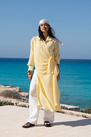Long Wrap Shirt in Yellow