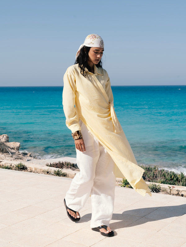 Long Wrap Shirt in Yellow