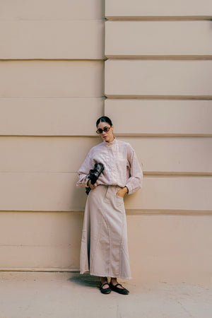 Asymmetric Denim Skirt in Beige