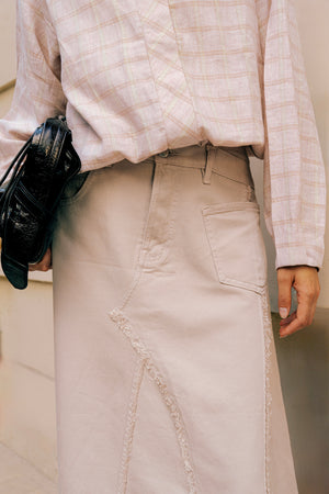 Asymmetric Denim Skirt in Beige
