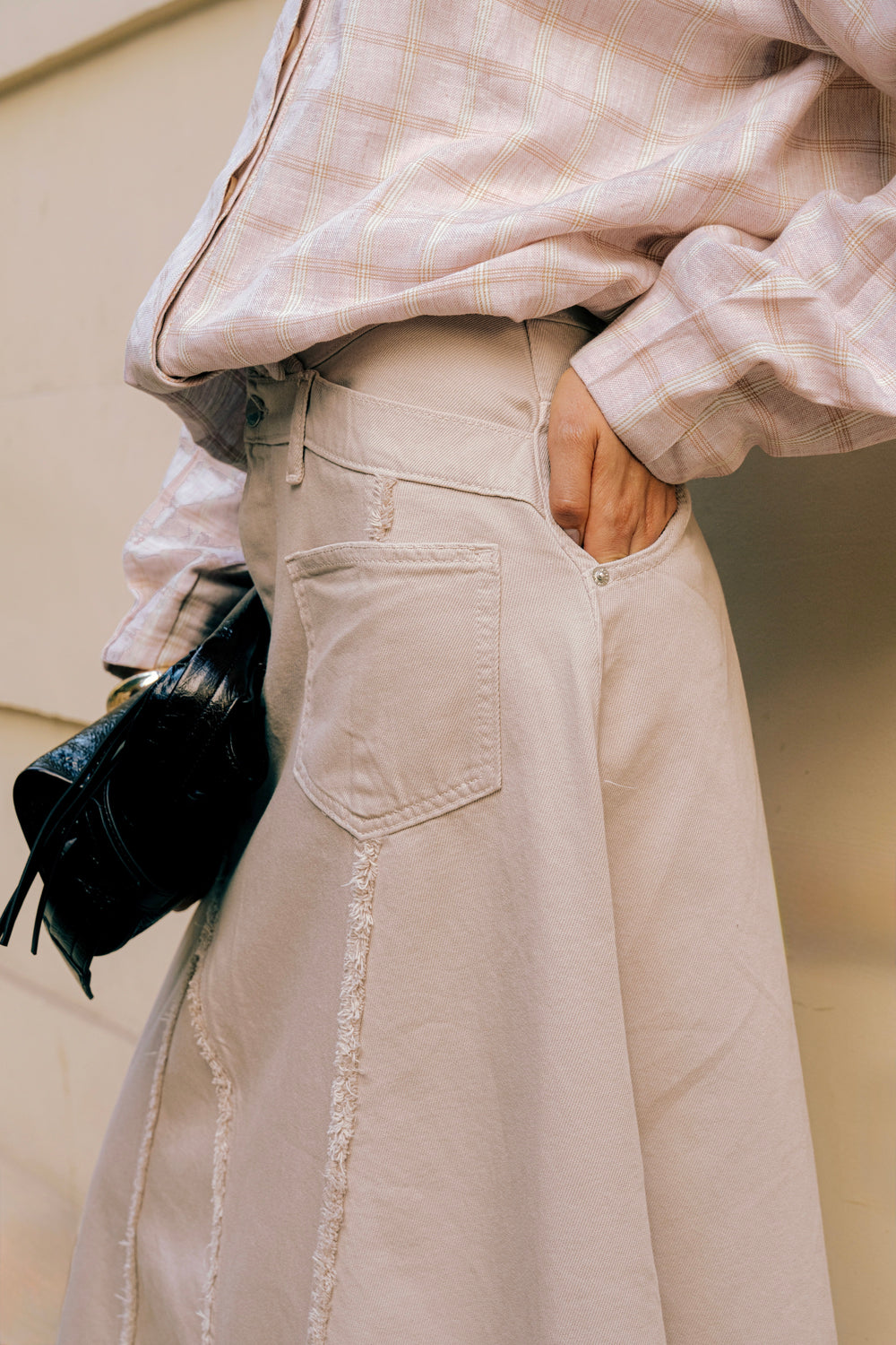 Asymmetric Denim Skirt in Beige