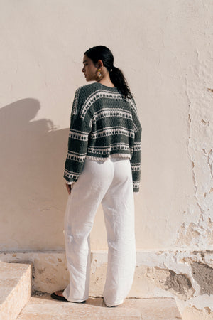 striped cropped oversized cardigan in Olive
