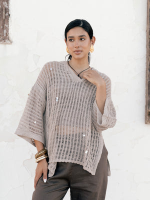 Shell Cardigan in Beige