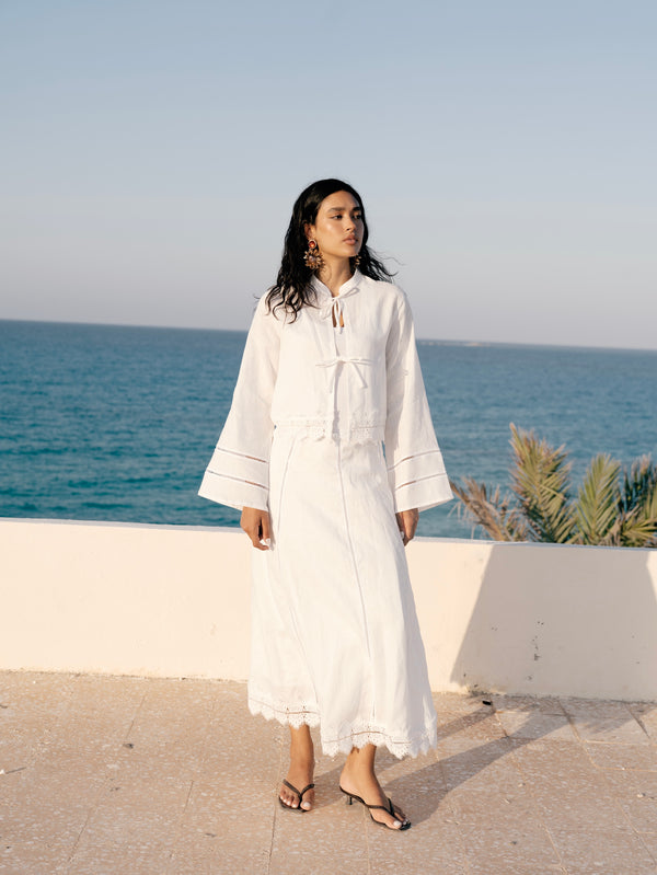 Linen Trim Skirt in Off White