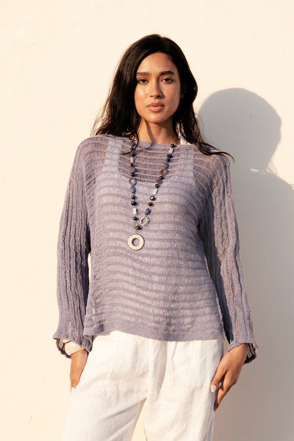 Boat Neck Crochet Top in Purple