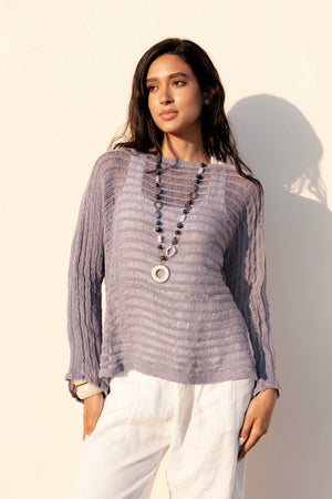 Boat Neck Crochet Top in Purple