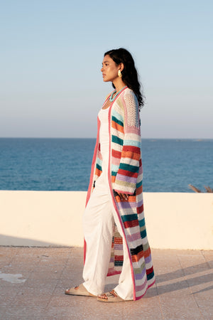 Long Multicolor Crochet Kimono
