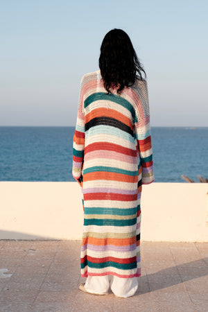 Long Multicolor Crochet Kimono